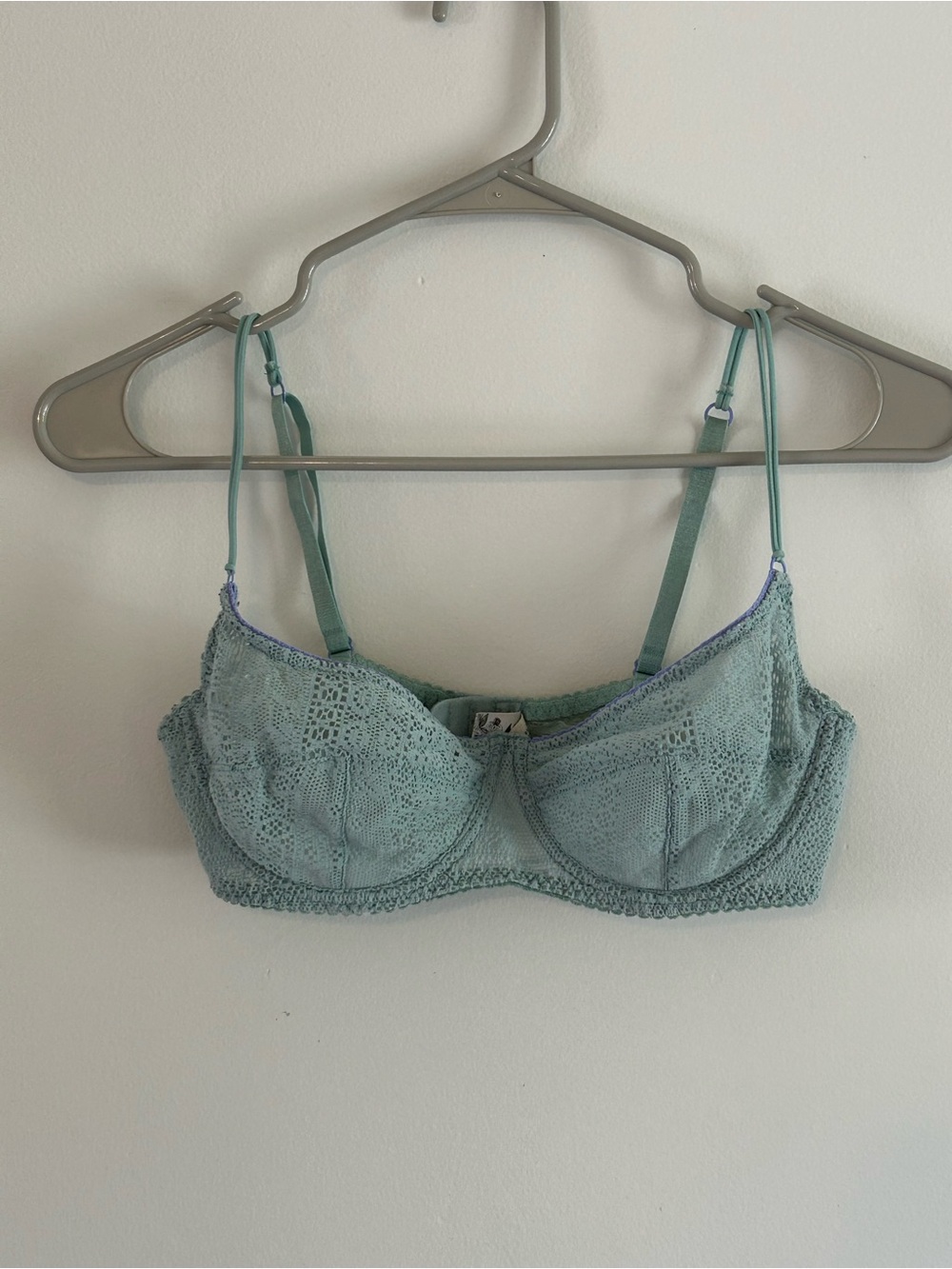 Free People Lace Underwire Bra in Sage Blue-Green